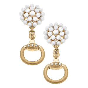 Canvas Style - Buckley Pearl Cluster Horsebit Earrings in Worn Gold