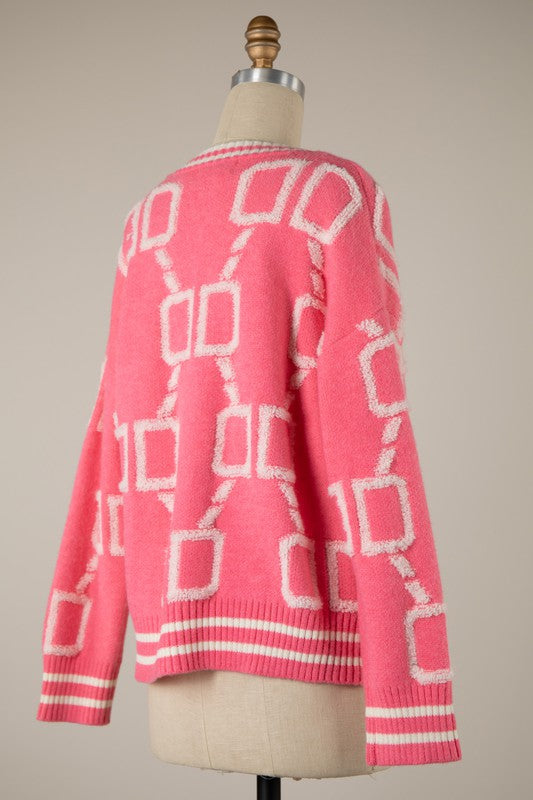 Mod Cardigan Pink and White