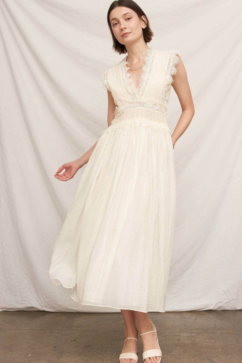 cream lace trim midi dress Cream Strapless Lace Trim A-Line Midi Dress