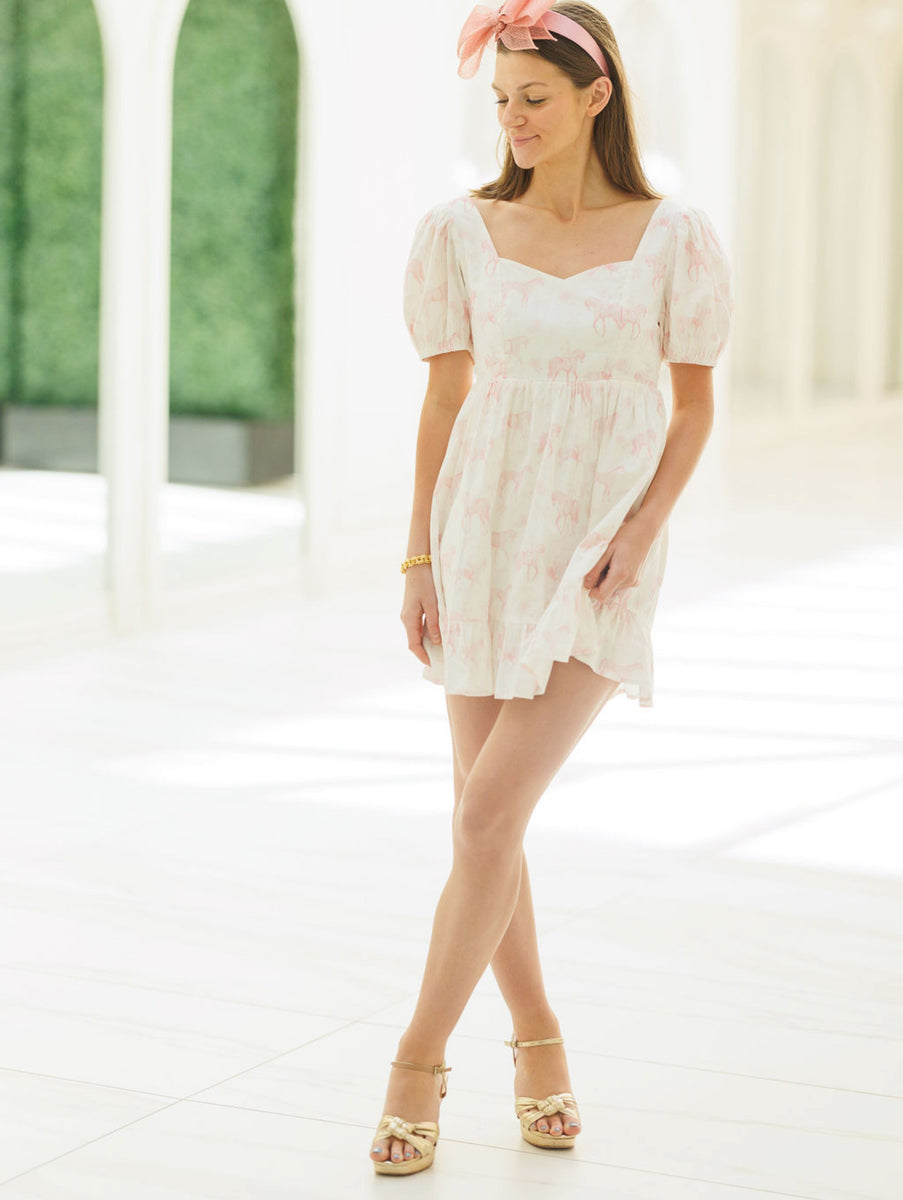 Toile Racing Puff Sleeve Dress – Miss Scarlett Boutique