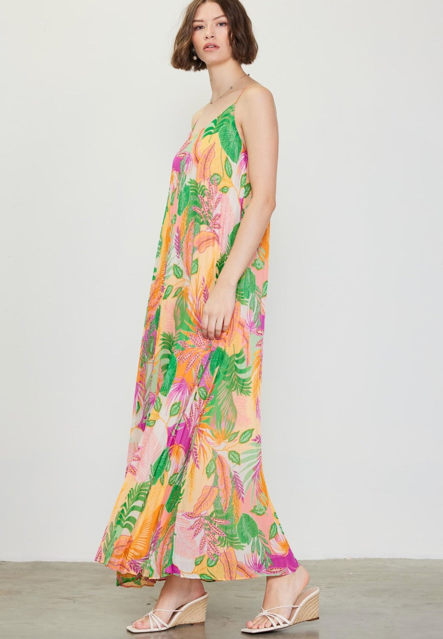 Printed Pleated Maxi Dress