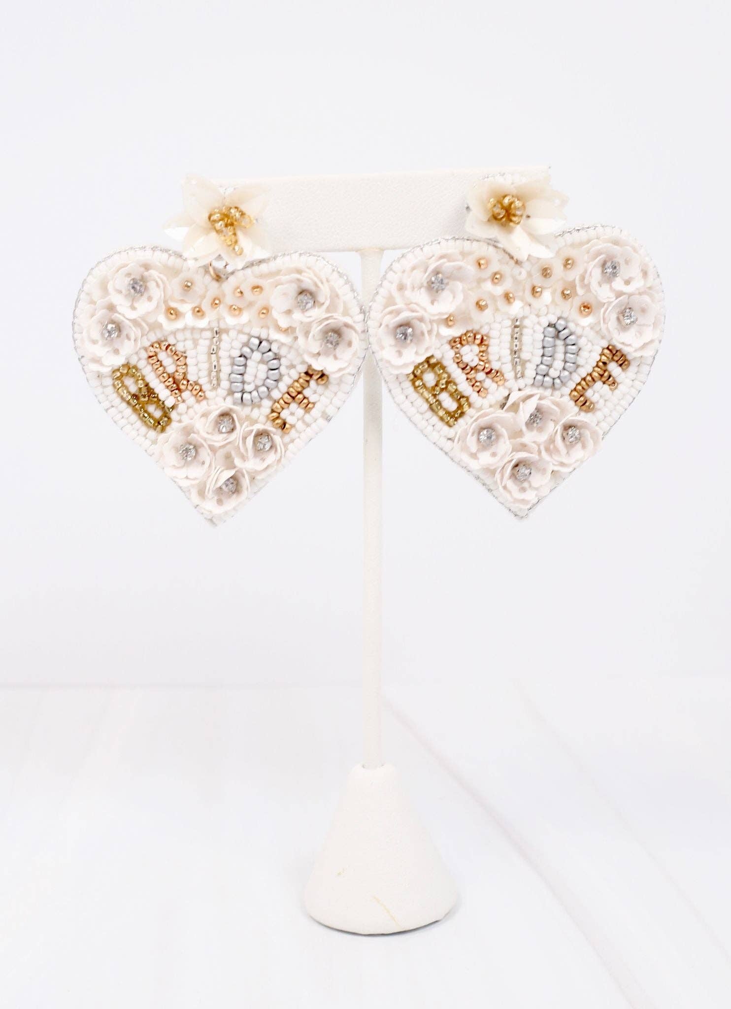 Caroline Hill - Bride Embellished Heart Earring WHITE
