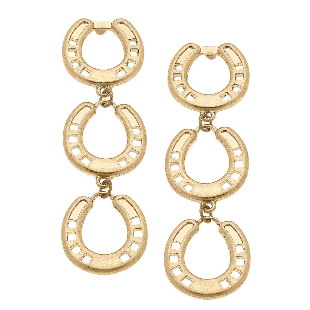 Canvas Style - Clyde Linked Horseshoe Earrings in Worn Gold