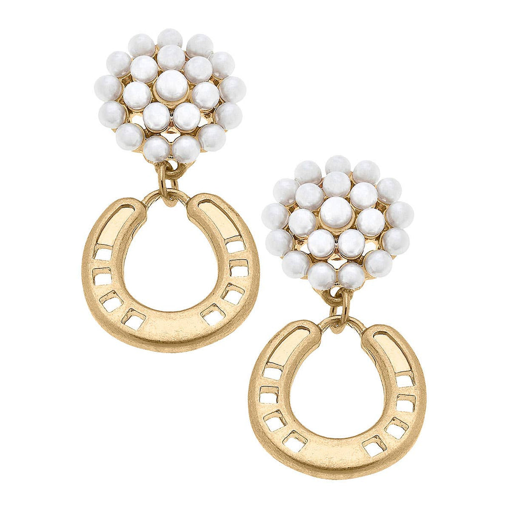 Canvas Style - Clyde Pearl Cluster Horseshoe Earrings in Worn Gold