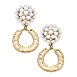Canvas Style - Clyde Pearl Cluster Horseshoe Earrings in Worn Gold