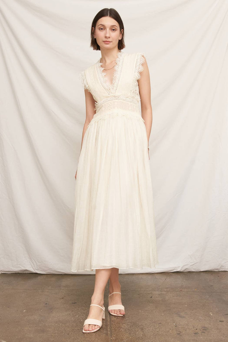 Lace Trimmed Midi Dress S