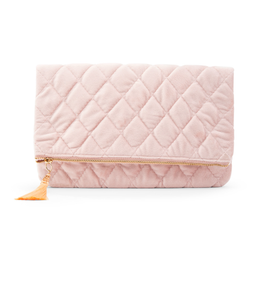 Fold Over Velvet Clutch - Blush Pink