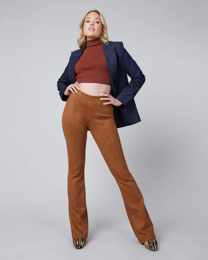 Spanx Faux Suede Flare Pant Caramel Petite Regular – Miss