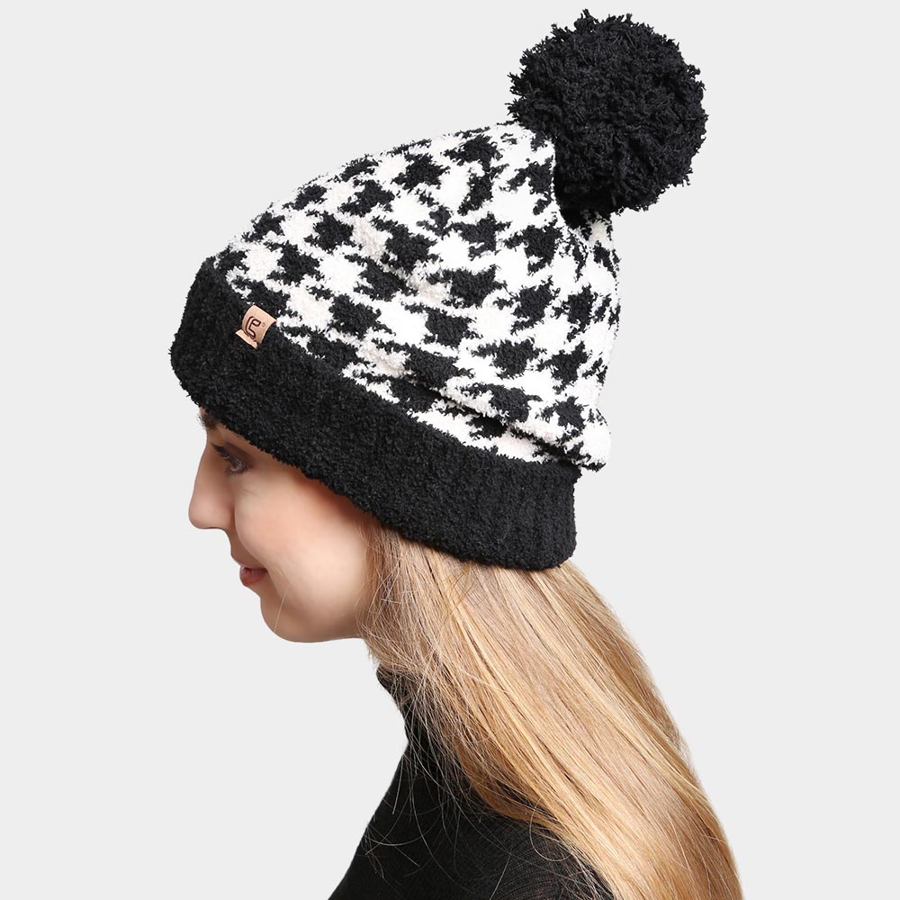 Houndstooth winter hat discount