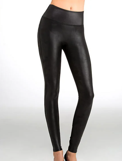 SPANX Women's Faux Leather Leggings, Black, M Petite : .co