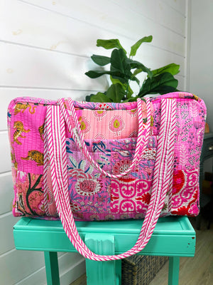 Pink Patchwork Quilted Duffle Bag