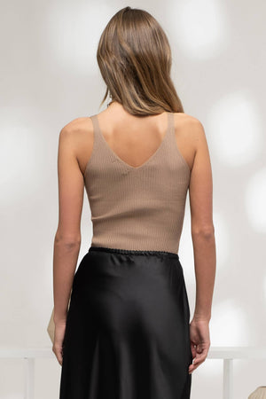 VNeck Knit Cami - Tan & Ivory