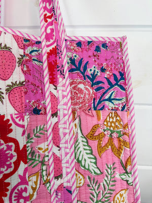 Pink Patchwork Quilted Tote Bag