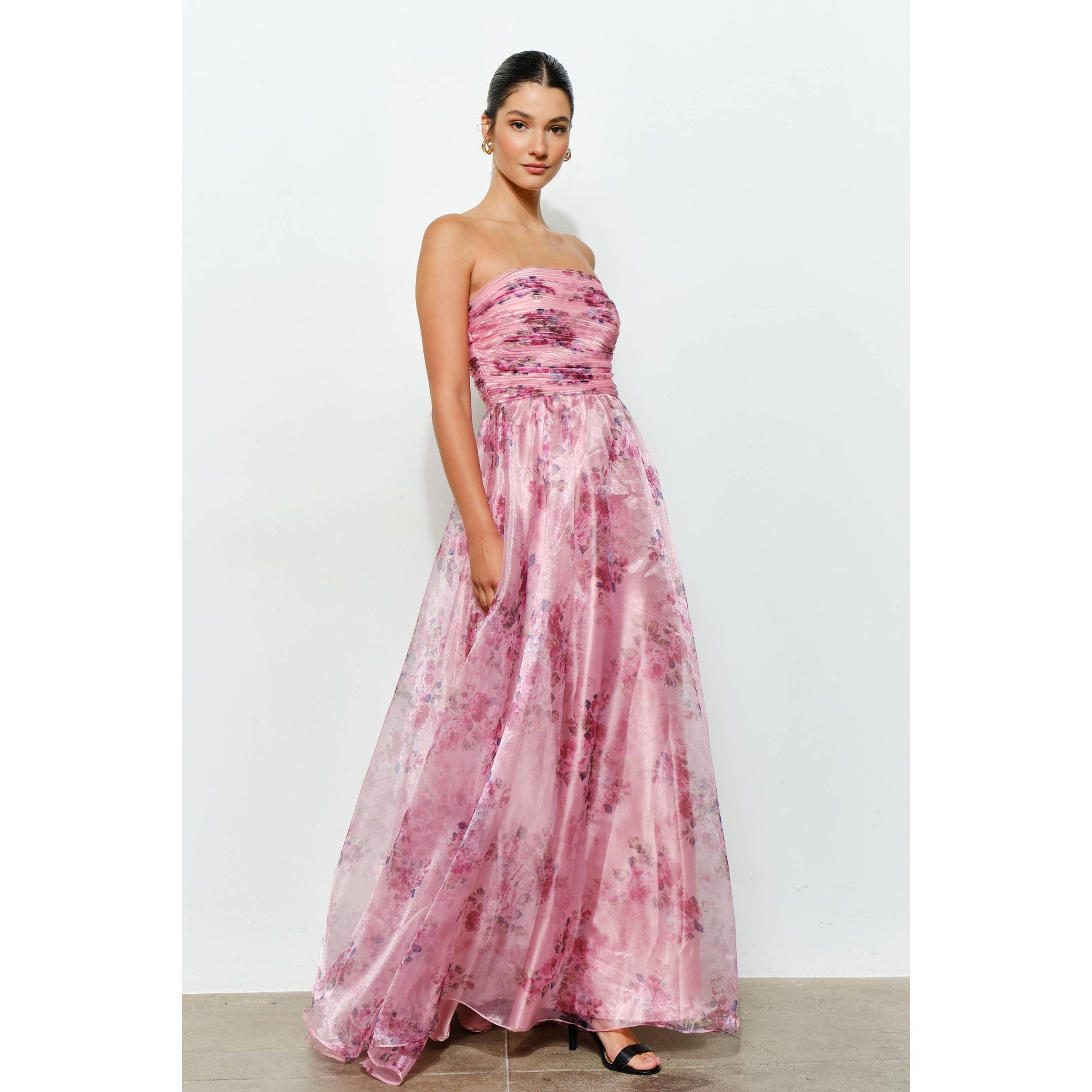 open lace back dress Gaia Floral Organza Maxi Dress
