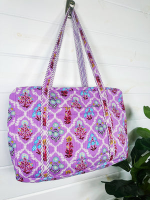 Purple Wildflowers Quilted Duffle Bag