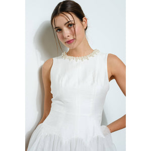 Pearl Embellished Tulle Midi Dress