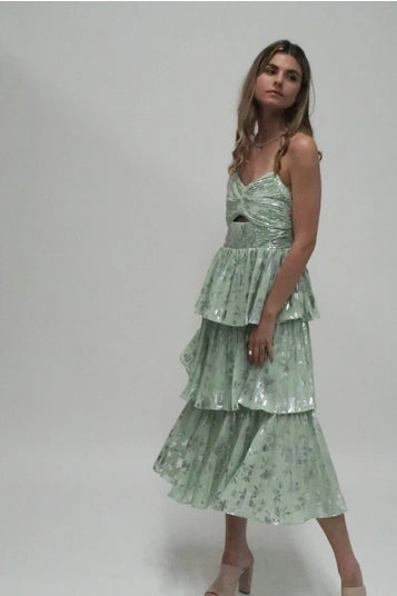 Metallic Printed Tiered Dress