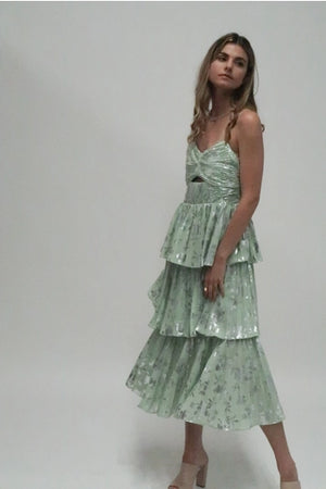 Metallic Printed Tiered Dress