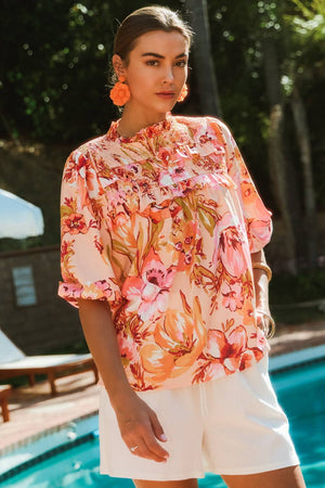 Floral Bubble Sleeve Blouse