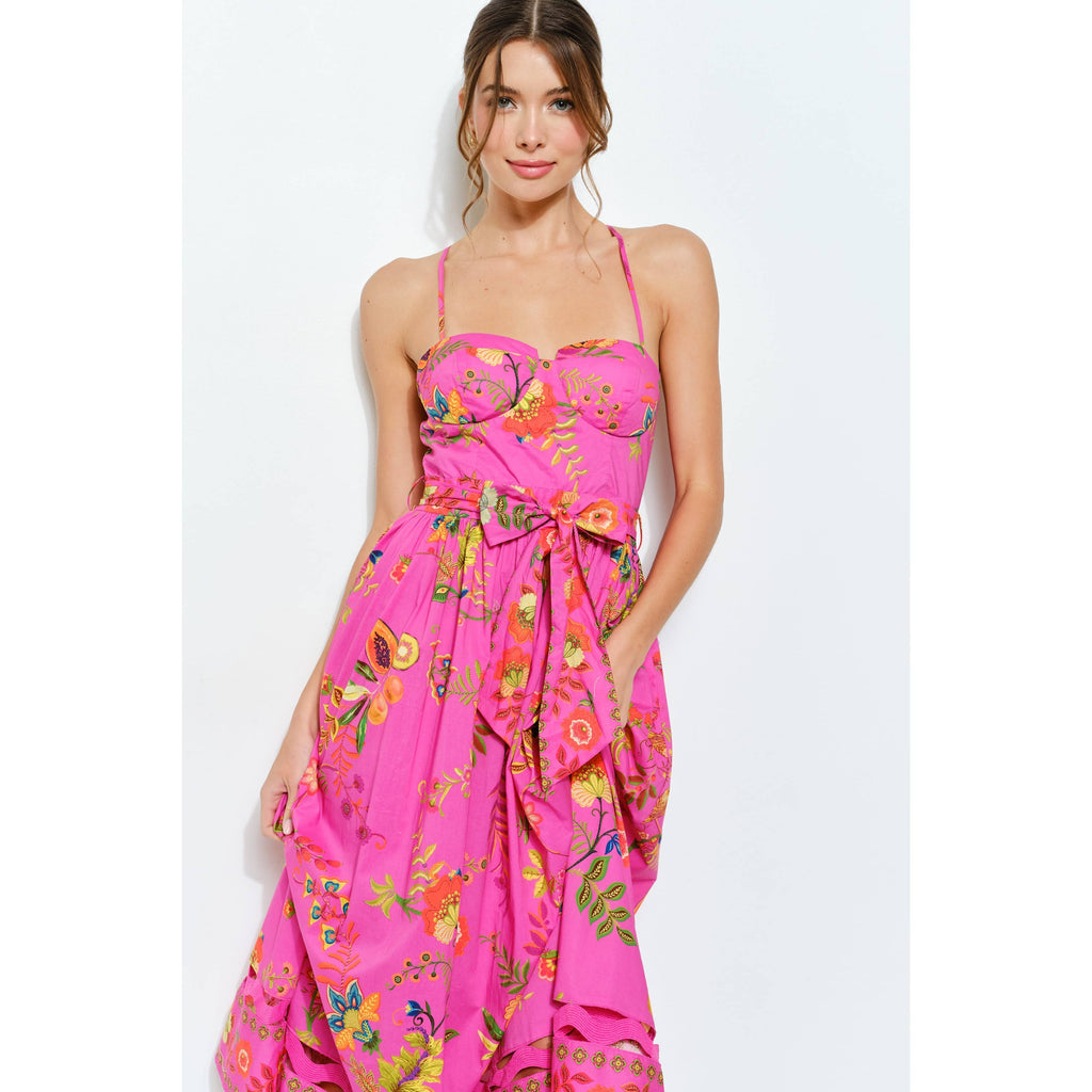 Embroidered Bustier Midi Dress