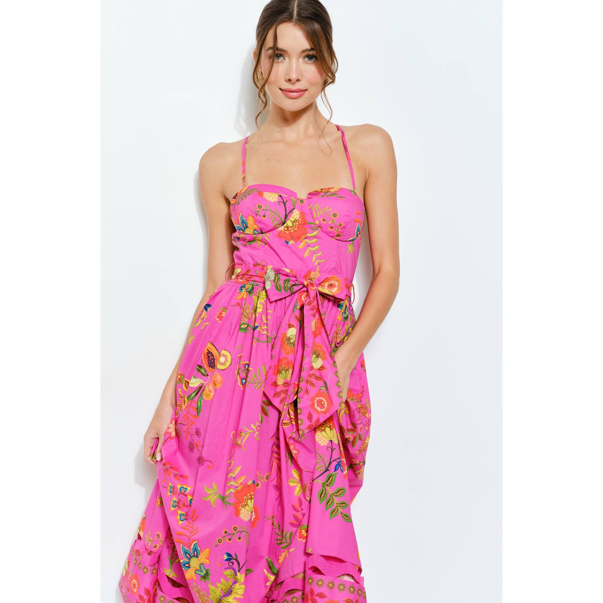 Embroidered Bustier Midi Dress