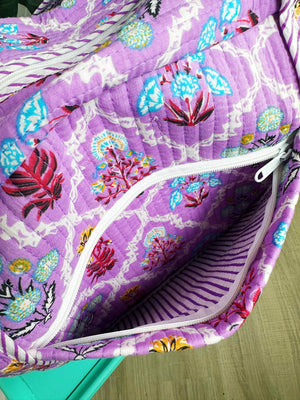 Purple Wildflowers Quilted Duffle Bag