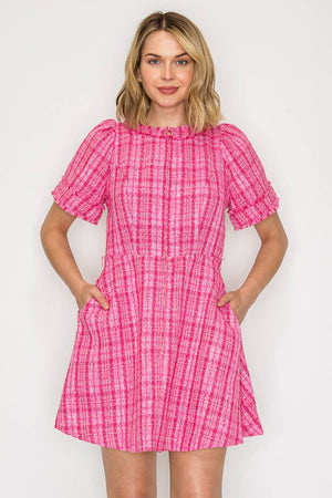 Pretty Pink Checker Boucle Mini Dress