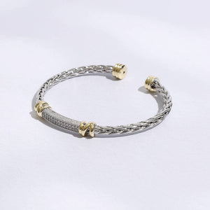Braid Bangle CZ Bar Center Cylinder Edge Bracelet