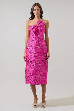 knee length dresses for ladies Destini Floral Jacquard Strapless Midi Dress main image 1