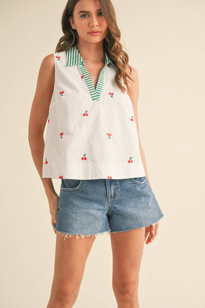 Cherry Embroidered Tank