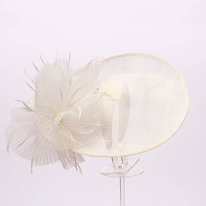 Large Sinamay Fascinator With Pleated Bow- white, red