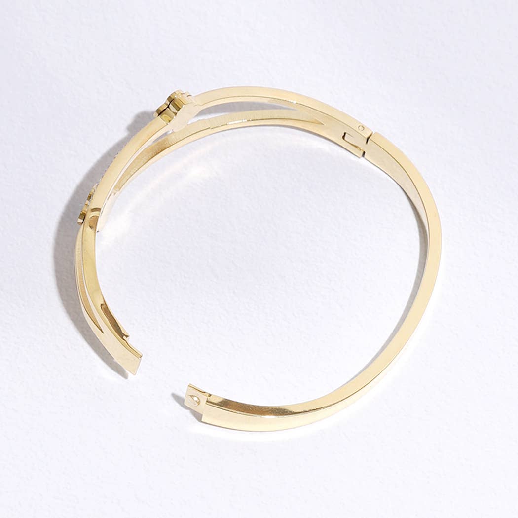 Gold Plated Two Tone Clover CZ Bangle Bracelet