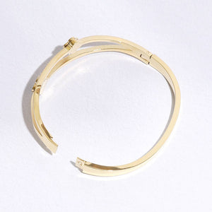 Gold Plated Two Tone Clover CZ Bangle Bracelet