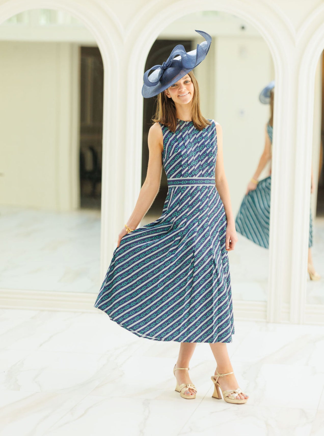 Navy Horse Bit Pleat Dress