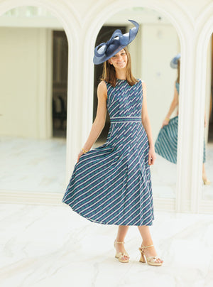 Navy Horse Bit Pleat Dress