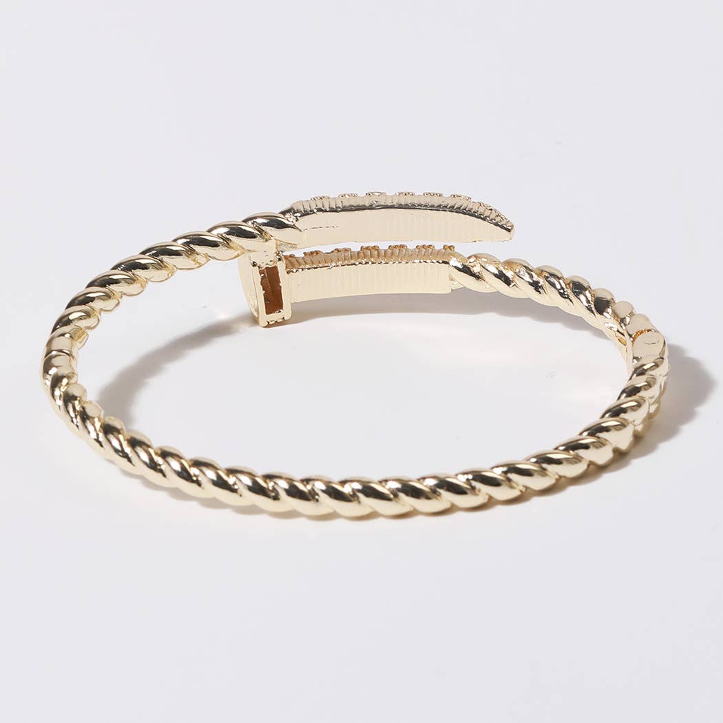 CZ Pave Edge Twisted Gold Plated Bangle Bracelet