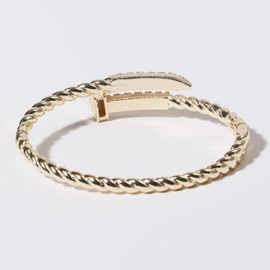 CZ Pave Edge Twisted Gold Plated Bangle Bracelet