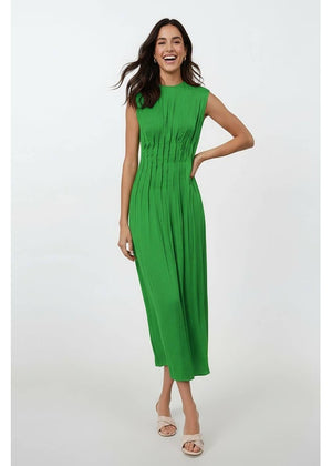 Silky Pleated Midi Dress - green or red Miss Scarlett Boutique Silky Pleated Midi Dress - green or red Miss Scarlett Boutique
