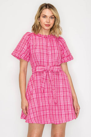 Pretty Pink Checker Boucle Mini Dress