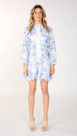 Watercolor Printed Floral Lace Mini