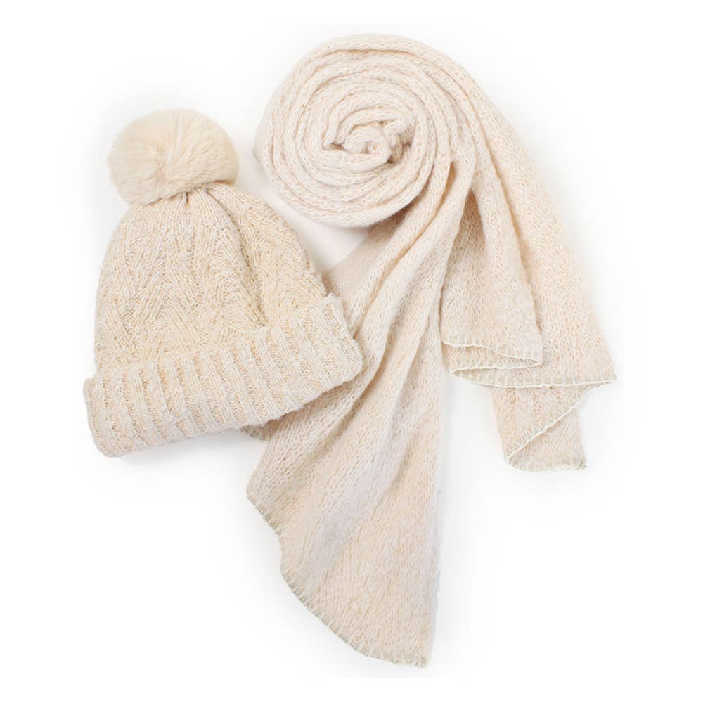 Lurex Knit Hat Scarf Set - 3 Colors