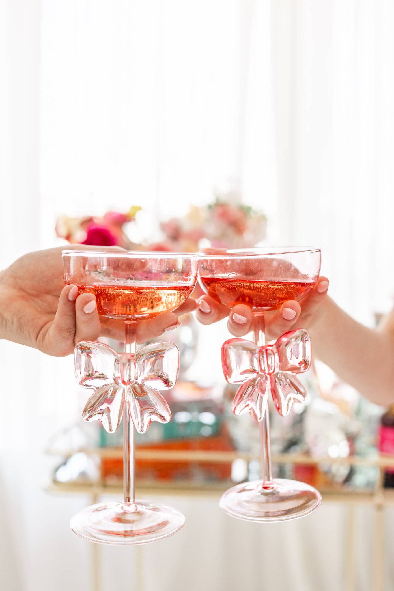 Bow & Bubbly - Pink Coupe Wine Glass 
