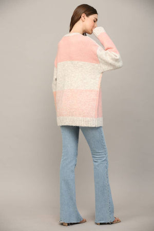 Cube Colorblock Button Closure Cardigan