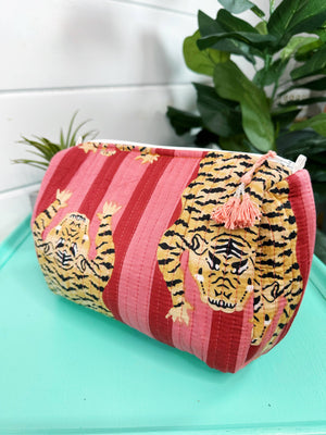 Cranberry Tiger Quilted Cosmetics Bag