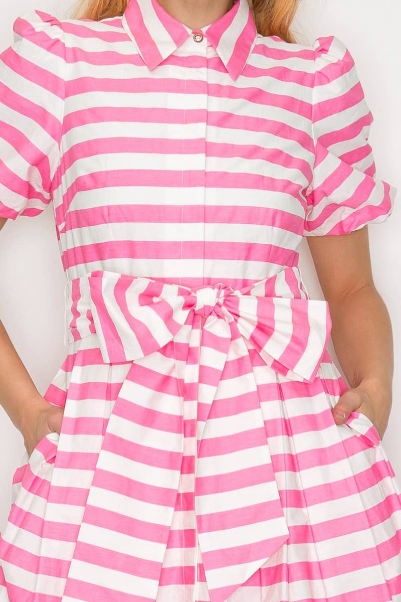 Pretty in Pink Stripe Shirt Midi Dress
