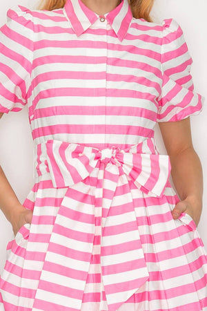 Pretty in Pink Stripe Shirt Midi Dress