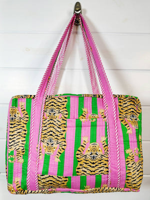 Pink and Green Tiger Quilted Duffle Bag