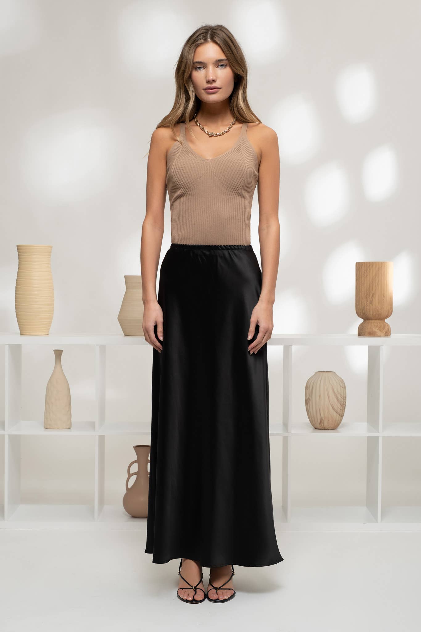 VNeck Knit Cami - Tan & Ivory