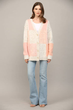 Cube Colorblock Button Closure Cardigan