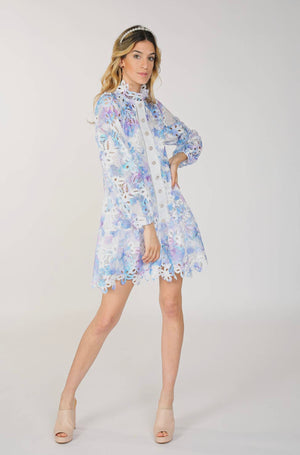 Watercolor Printed Floral Lace Mini